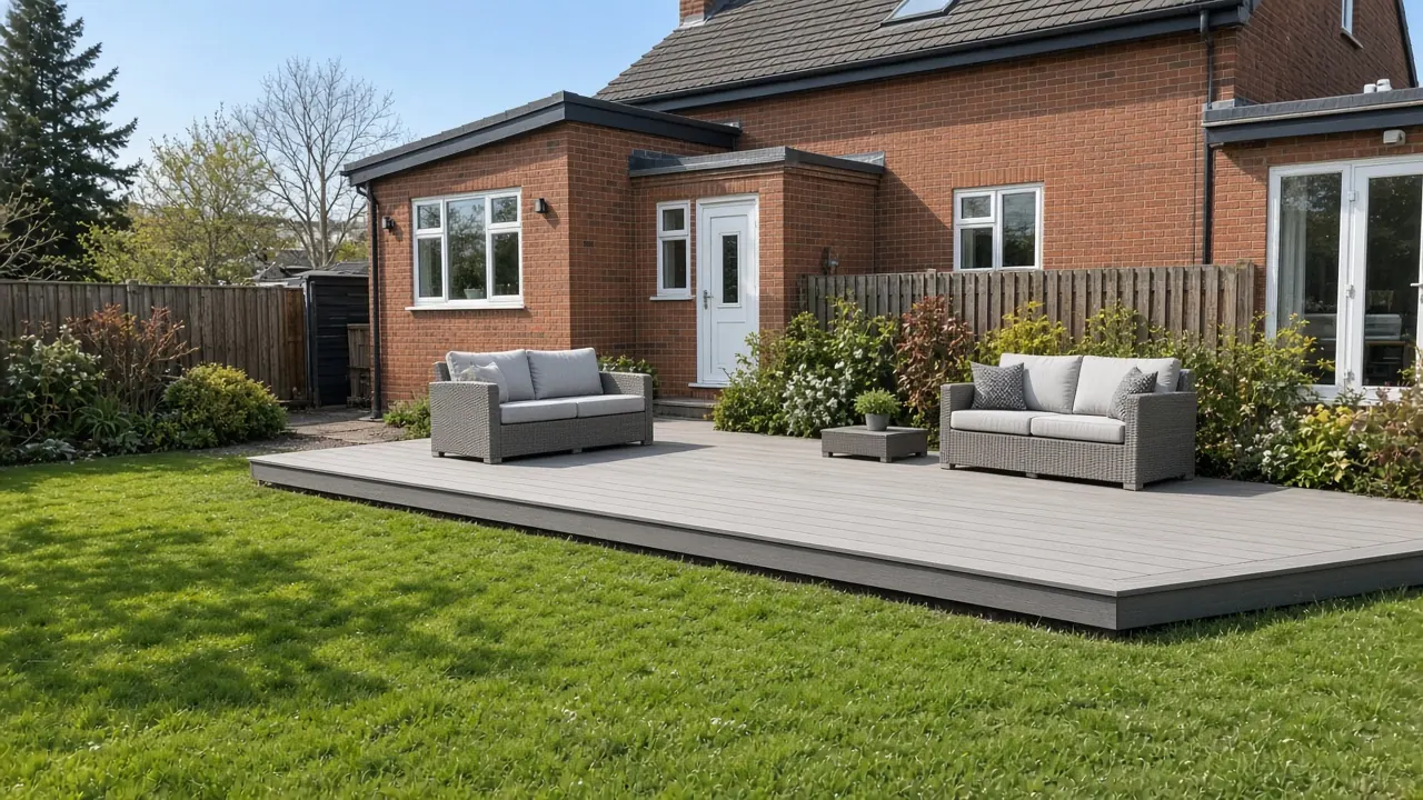 Example image: grey composite deck on a 1990s house in Northallerton