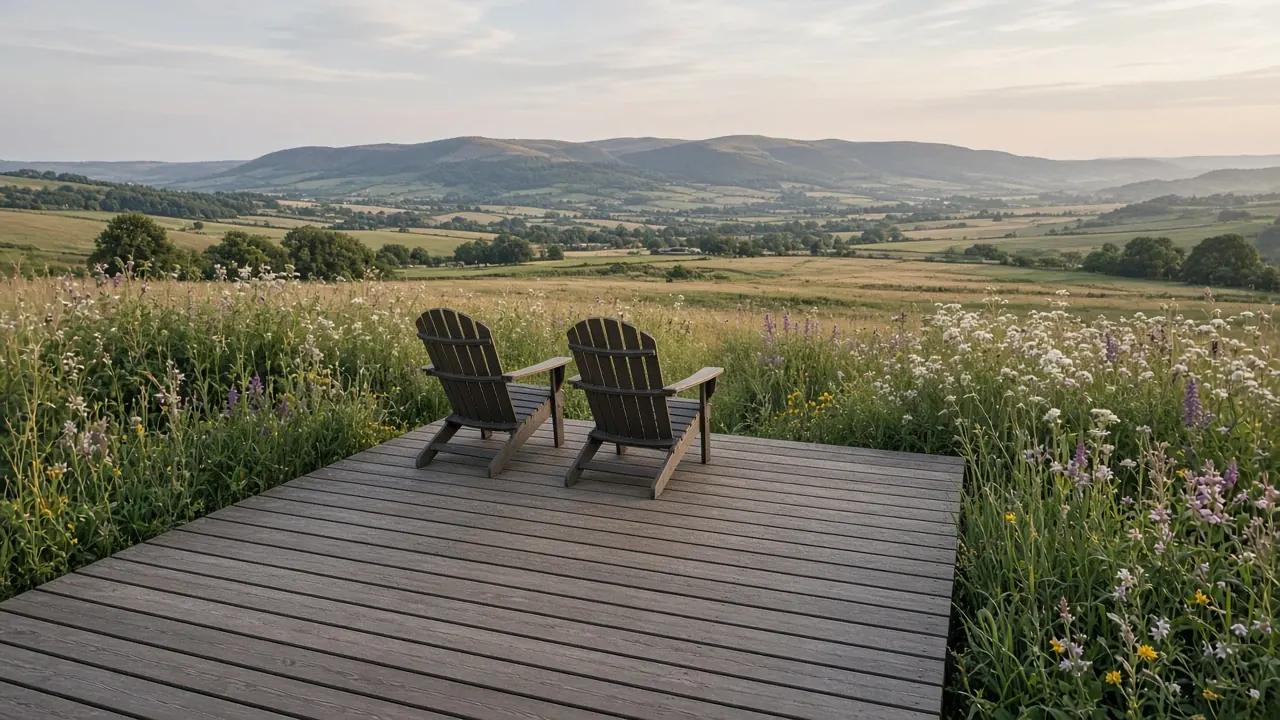 Example image: deck with wildflower edges facing the Cleveland Hills